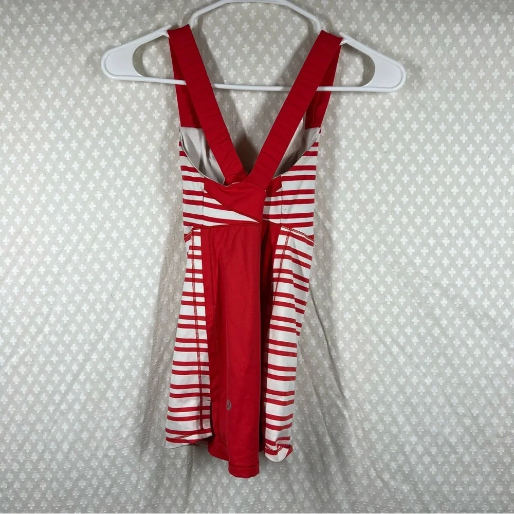 Lululemon Red White Striped Racerback Track And Train Tank Top‎